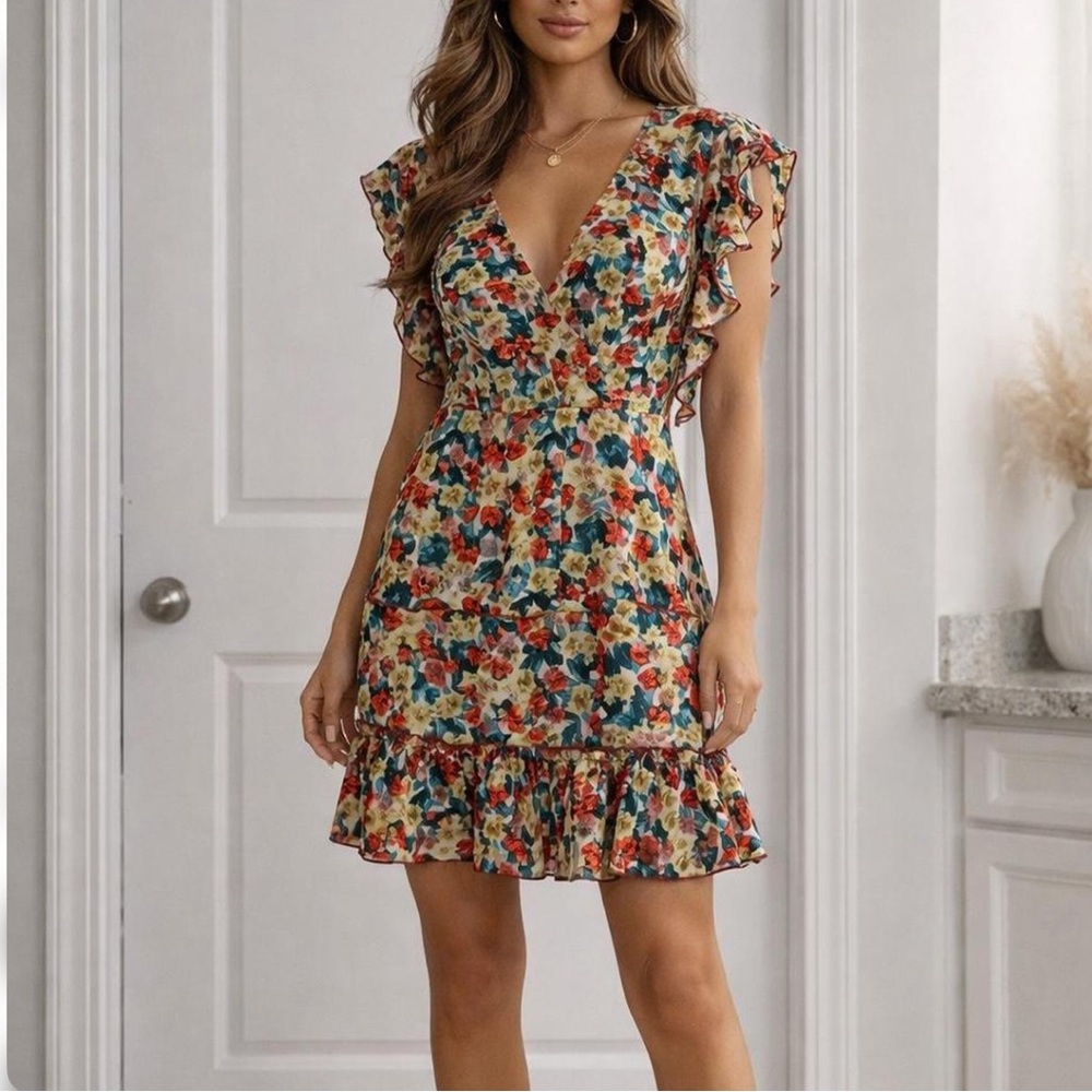 Colorful Floral Ruffle Dress
